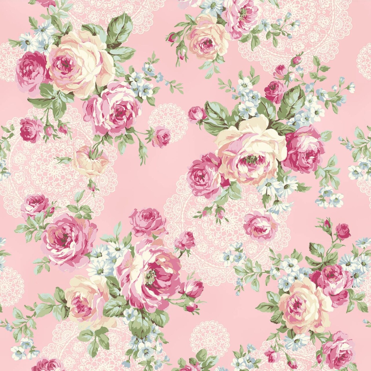 Rose Waltz Ruru Floral Rose Bouquets on Pink by Quilt Gate Sold by the Yard